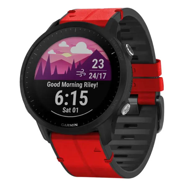 f955.g.r73a.6 Main Blaze StrapsCo Leather Hybrid Strap QuickFit 22 Watch Band for Garmin Forerunner 955
