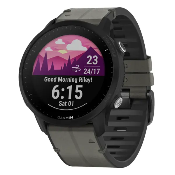 f955.g.r73a.7 Main Slate StrapsCo Leather Hybrid Strap QuickFit 22 Watch Band for Garmin Forerunner 955