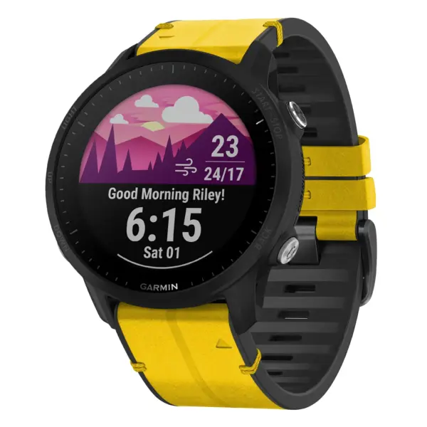 f955.g.r73a.10 Main Solar StrapsCo Leather Hybrid Strap QuickFit 22 Watch Band for Garmin Forerunner 955