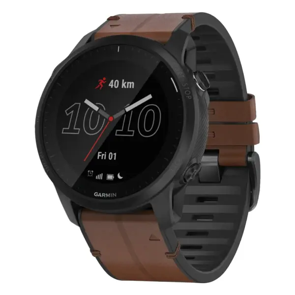 f945.g.r73a.2 Main Cigar StrapsCo Leather Hybrid Strap QuickFit 22 Watch Band for Garmin Forerunner 945