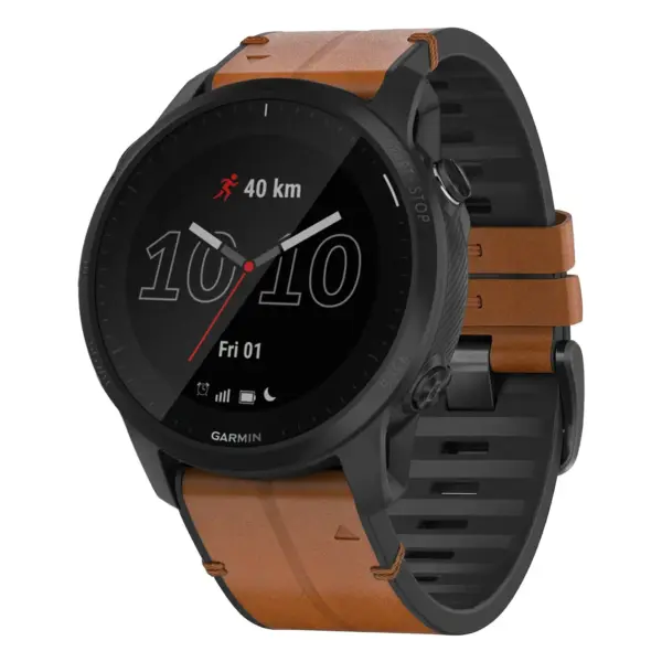 f945.g.r73a.2a Main Coffee StrapsCo Leather Hybrid Strap QuickFit 22 Watch Band for Garmin Forerunner 945