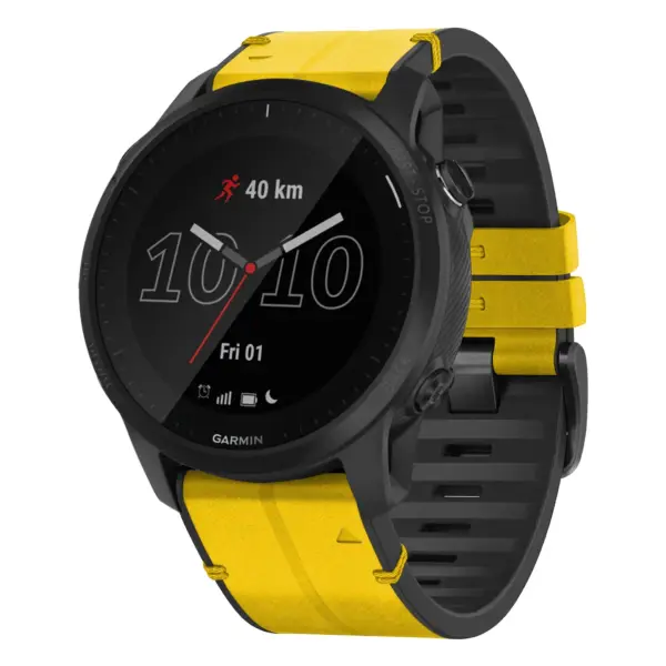 f945.g.r73a.10 Main Solar StrapsCo Leather Hybrid Strap QuickFit 22 Watch Band for Garmin Forerunner 945