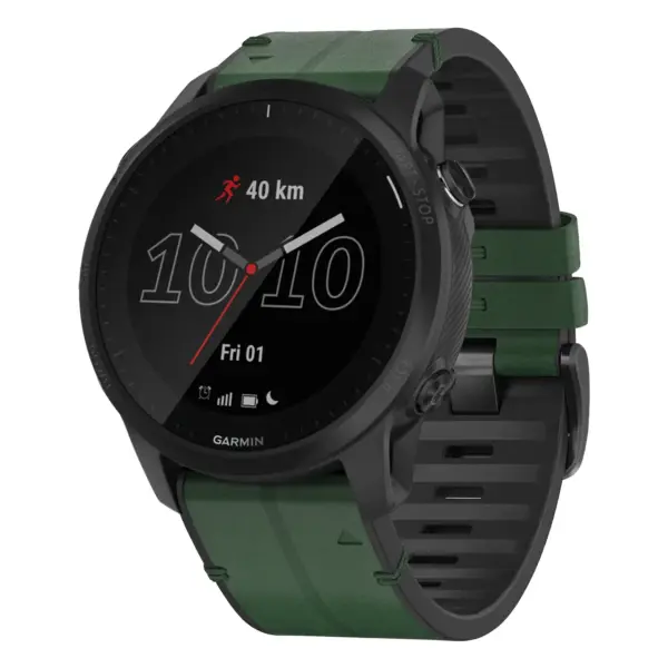 f945.g.r73a.11 Main Forest StrapsCo Leather Hybrid Strap QuickFit 22 Watch Band for Garmin Forerunner 945