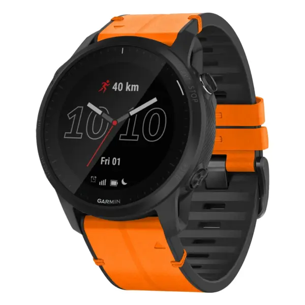 f945.g.r73a.12 Main Tangerine StrapsCo Leather Hybrid Strap QuickFit 22 Watch Band for Garmin Forerunner 945