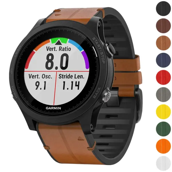 f935.g.r73a Gallery Coffee StrapsCo Leather Hybrid Strap QuickFit 22 Watch Band for Garmin Forerunner 935
