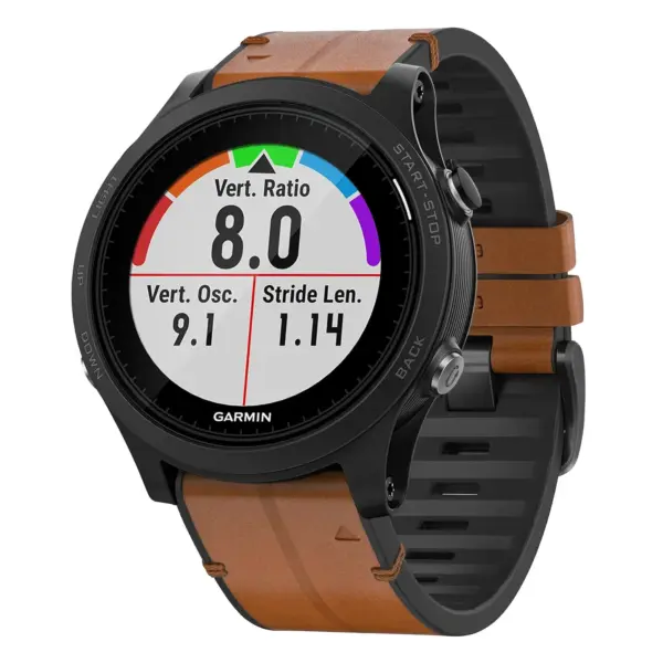 f935.g.r73a.2a Main Coffee StrapsCo Leather Hybrid Strap QuickFit 22 Watch Band for Garmin Forerunner 935