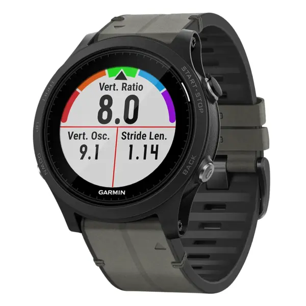 f935.g.r73a.7 Main Slate StrapsCo Leather Hybrid Strap QuickFit 22 Watch Band for Garmin Forerunner 935