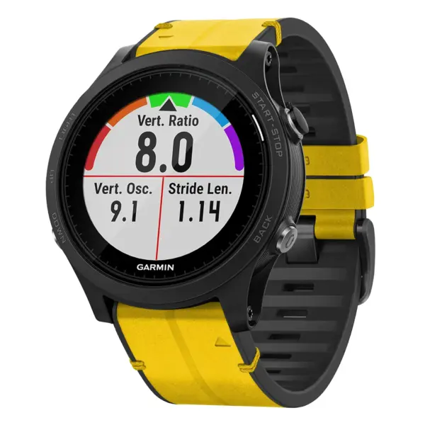 f935.g.r73a.10 Main Solar StrapsCo Leather Hybrid Strap QuickFit 22 Watch Band for Garmin Forerunner 935