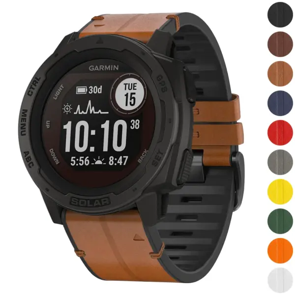 i.g.r73a Gallery Coffee StrapsCo Leather Hybrid Strap QuickFit 22 Watch Band for Garmin Instinct