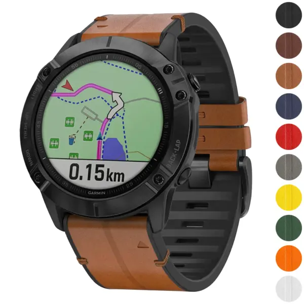 g.r65a Gallery Coffee StrapsCo Leather Hybrid Strap QuickFit 26 Watch Band for Garmin Watch