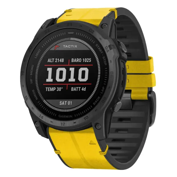 t7.g.r65a.10 Main Solar StrapsCo Leather Hybrid Strap QuickFit 26 Watch Band for Garmin Tactix 7