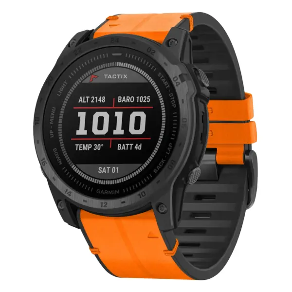 t7.g.r65a.12 Main Tangerine StrapsCo Leather Hybrid Strap QuickFit 26 Watch Band for Garmin Tactix 7