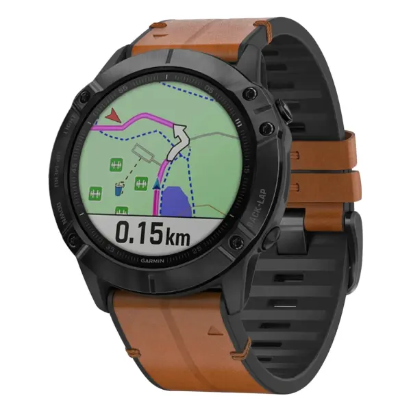 g.r73a.2a Main Coffee StrapsCo Leather Hybrid Strap QuickFit 22 Watch Band for Garmin Watch