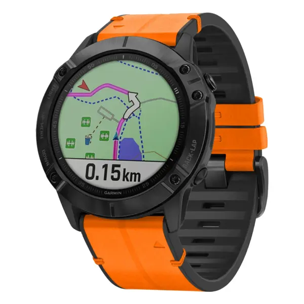 g.r73a.12 Main Tangerine StrapsCo Leather Hybrid Strap QuickFit 22 Watch Band for Garmin Watch