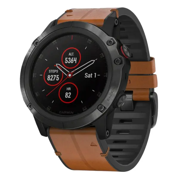 f5x.g.r65a.2a Main Coffee StrapsCo Leather Hybrid Strap QuickFit 26 Watch Band for Garmin Fenix 5X & 5X Plus