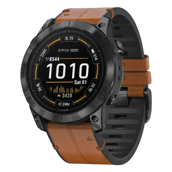 ep.g.r65a.2a Main Coffee StrapsCo Leather Hybrid Strap QuickFit 26 Watch Band for Garmin Epix Pro – 51mm