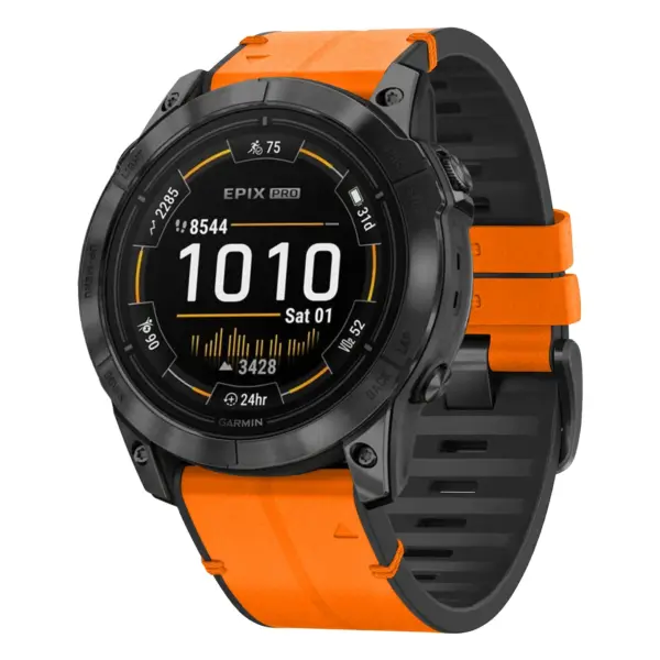 ep.g.r65a.12 Main Tangerine StrapsCo Leather Hybrid Strap QuickFit 26 Watch Band for Garmin Epix Pro – 51mm