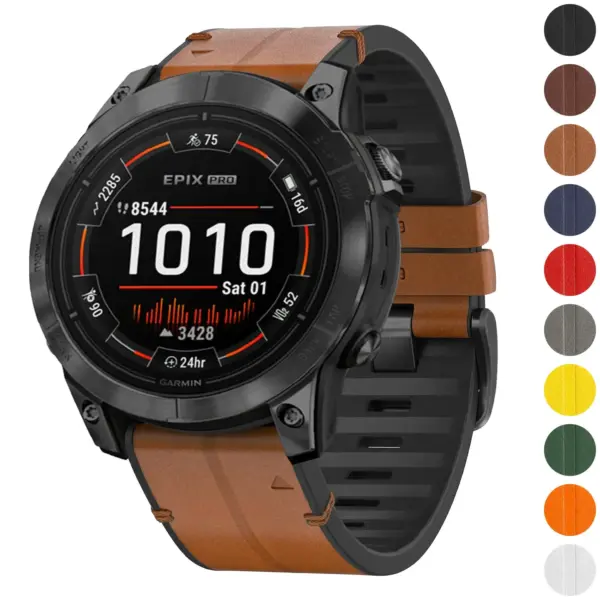 ep.g.r73a Gallery Coffee StrapsCo Leather Hybrid Strap QuickFit 22 Watch Band for Garmin Epix Pro – 47mm
