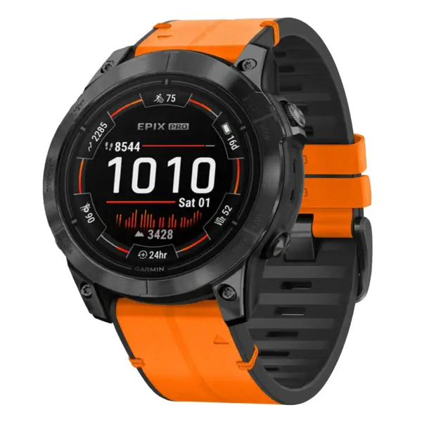 ep.g.r73a.12 Main Tangerine StrapsCo Leather Hybrid Strap QuickFit 22 Watch Band for Garmin Epix Pro – 47mm