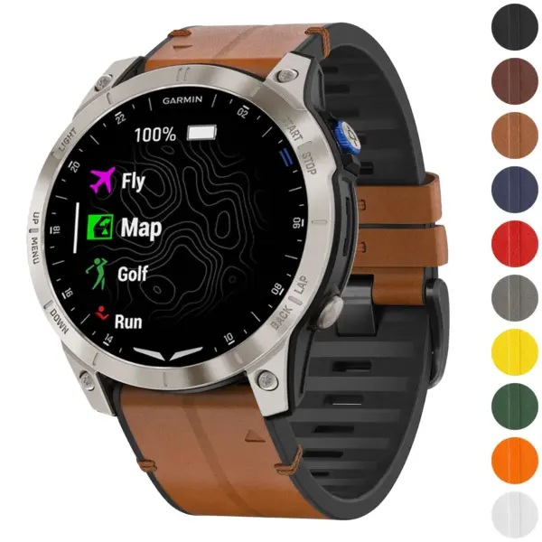 as70.g.r73a Gallery Coffee StrapsCo Leather Hybrid Strap QuickFit 22 Watch Band for Garmin Approach S70 – 47mm