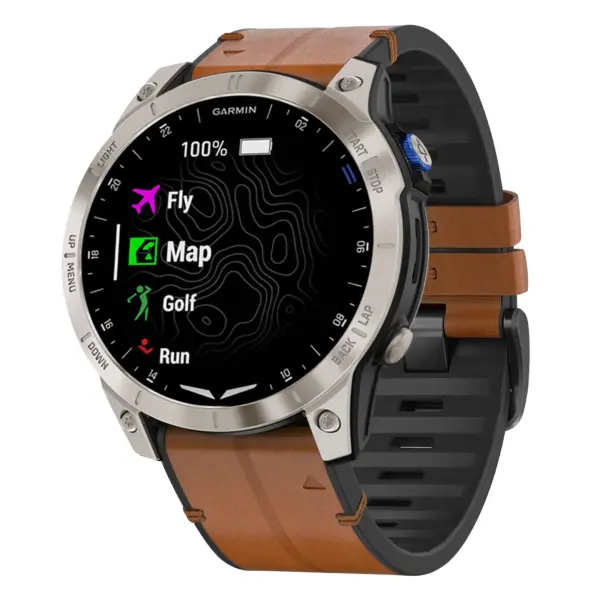 as70.g.r73a.2a Main Coffee StrapsCo Leather Hybrid Strap QuickFit 22 Watch Band for Garmin Approach S70 – 47mm