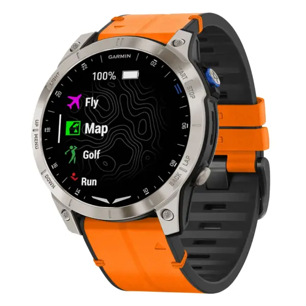 as70.g.r73a.12 Main Tangerine StrapsCo Leather Hybrid Strap QuickFit 22 Watch Band for Garmin Approach S70 – 47mm