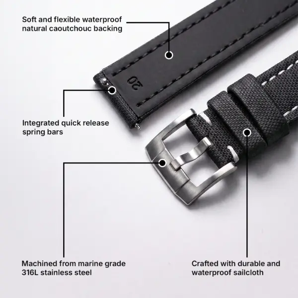 kd4 Features DASSARI Sailcloth Watch Band Strap 19mm 20mm 21mm 22mm