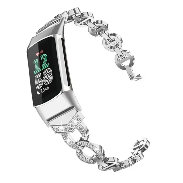 fb.m157.ss Alt Silver StrapsCo Rhinestone Circle Link Bracelet for Fitbit Charge 6