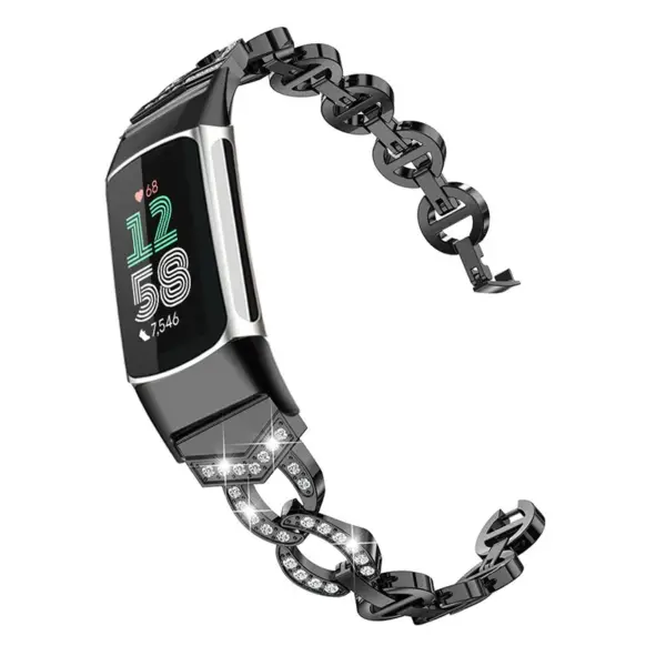 fb.m157.mb Alt Black StrapsCo Rhinestone Circle Link Bracelet for Fitbit Charge 6