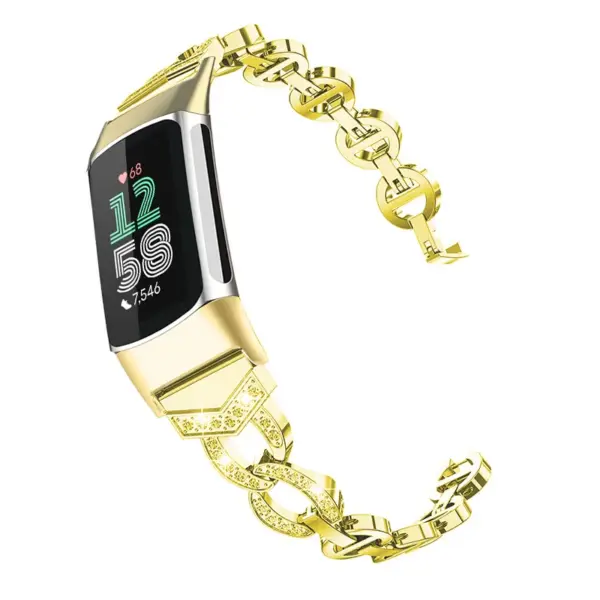 fb.m157.yg Alt Yellow Gold StrapsCo Rhinestone Circle Link Bracelet for Fitbit Charge 6