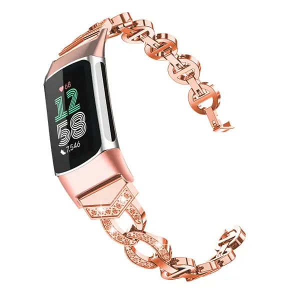 fb.m157.rg Alt Rose Gold StrapsCo Rhinestone Circle Link Bracelet for Fitbit Charge 6