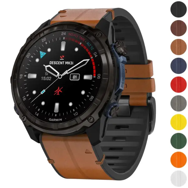 dmk3i.g.r65a Gallery Coffee StrapsCo Leather Hybrid Strap QuickFit 26 Watch Band for Garmin Descent Mk3i – 51mm