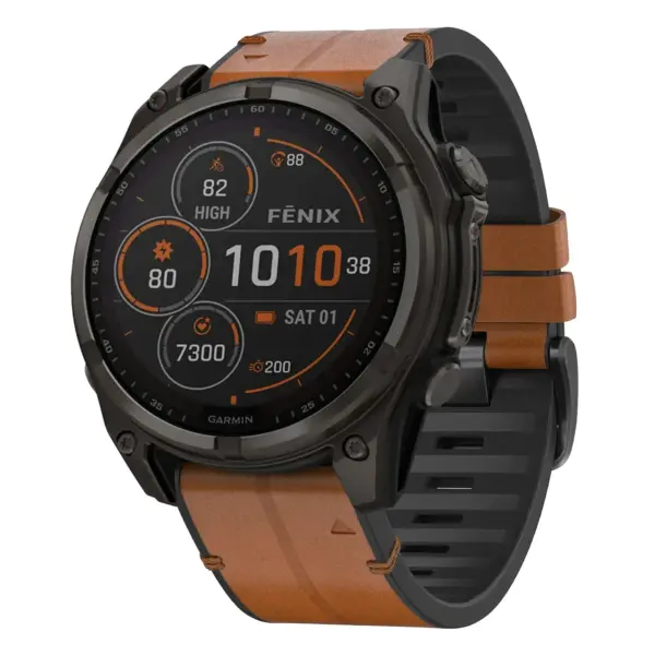 f8.g.r73a.2a Main Coffee StrapsCo Leather Hybrid Strap QuickFit 22 Watch Band for Garmin Fenix 8 & 8 Pro – 47mm