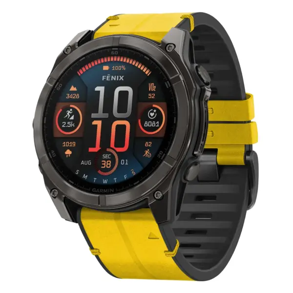 f8.g.r65a.10 Main Solar StrapsCo Leather Hybrid Strap QuickFit 26 Watch Band for Garmin Fenix 8 & 8 Pro – 51mm