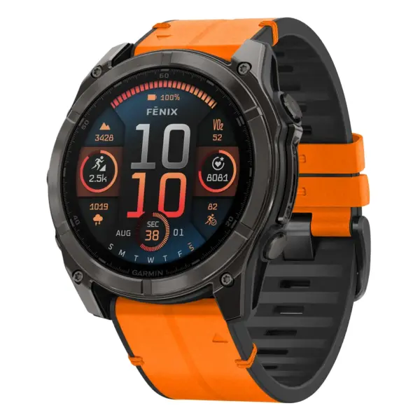 f8.g.r65a.12 Main Tangerine StrapsCo Leather Hybrid Strap QuickFit 26 Watch Band for Garmin Fenix 8 & 8 Pro – 51mm