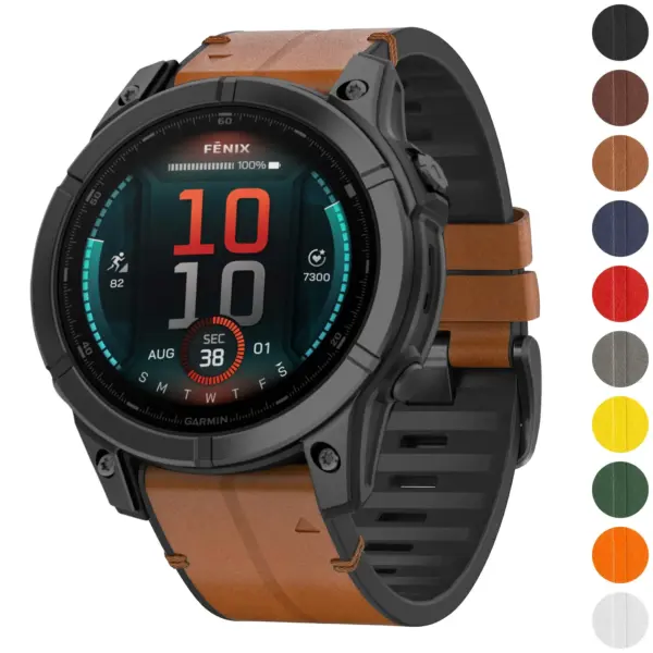 fe.g.r73a Gallery Coffee StrapsCo Leather Hybrid Strap QuickFit 22 Watch Band for Garmin Fenix E