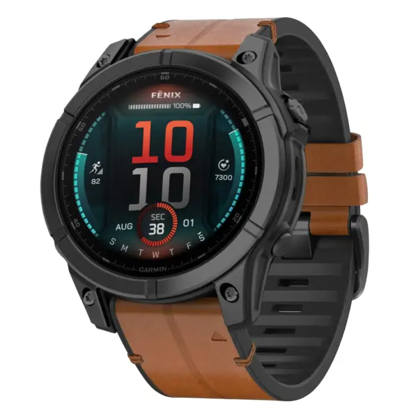 fe.g.r73a.2a Main Coffee StrapsCo Leather Hybrid Strap QuickFit 22 Watch Band for Garmin Fenix E