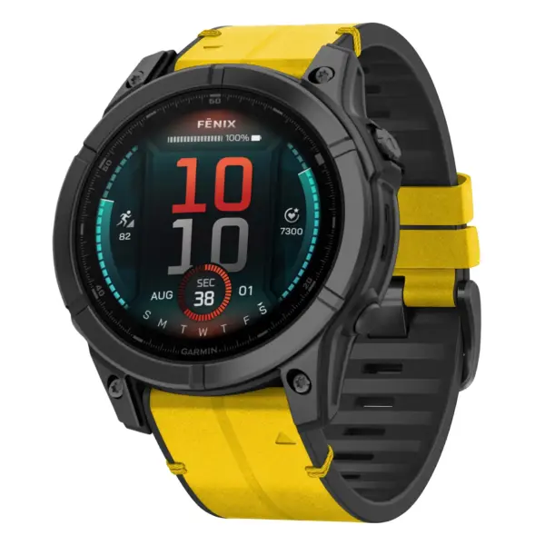 fe.g.r73a.10 Main Solar StrapsCo Leather Hybrid Strap QuickFit 22 Watch Band for Garmin Fenix E