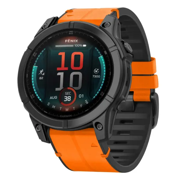 fe.g.r73a.12 Main Tangerine StrapsCo Leather Hybrid Strap QuickFit 22 Watch Band for Garmin Fenix E