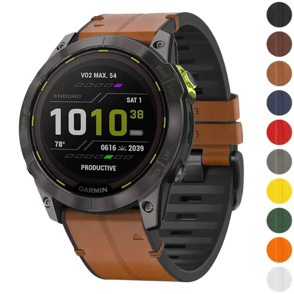 ed3.g.r65a Gallery Coffee StrapsCo Leather Hybrid Strap QuickFit 26 Watch Band for Garmin Enduro 3