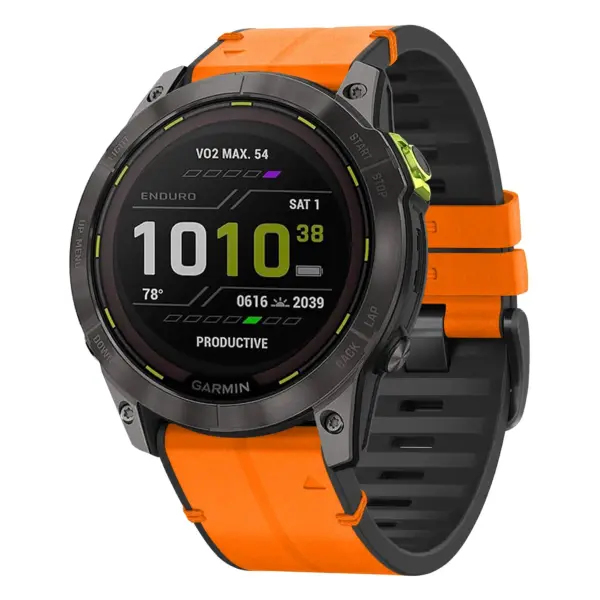 ed3.g.r65a.12 Main Tangerine StrapsCo Leather Hybrid Strap QuickFit 26 Watch Band for Garmin Enduro 3