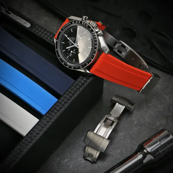fk27 Flatlay DASSARI Gridline Cut To Size Daytona Style FKM Rubber Watch Band Strap 20mm 22mm