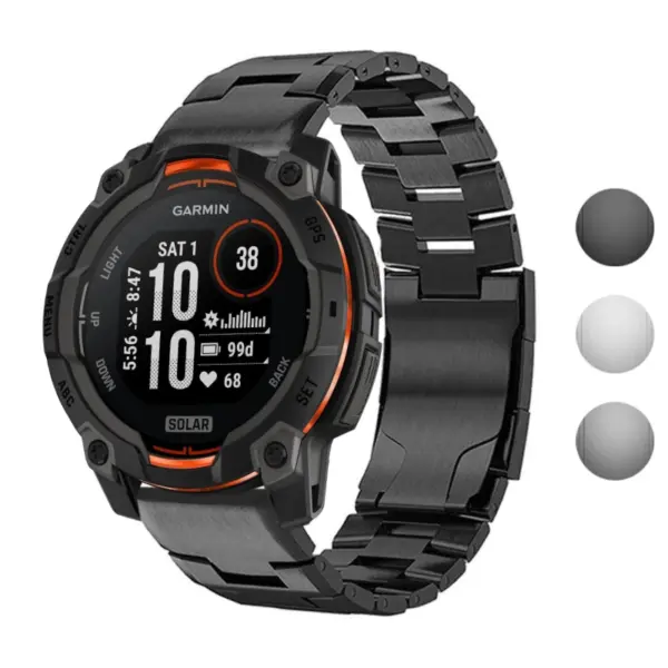 g.m14.mb Gallery Black StrapsCo Vented Titanium Bracelet for Garmin Instinct 3 – 45mm