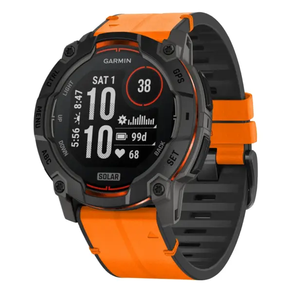 i3.g.r65a.12 Main Tangerine StrapsCo Leather Hybrid Strap QuickFit 26 Watch Band for Garmin Instinct 3 – 50mm