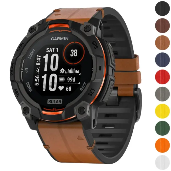 i3.g.r73a Gallery Coffee StrapsCo Leather Hybrid Strap QuickFit 22 Watch Band for Garmin Instinct 3 – 45mm