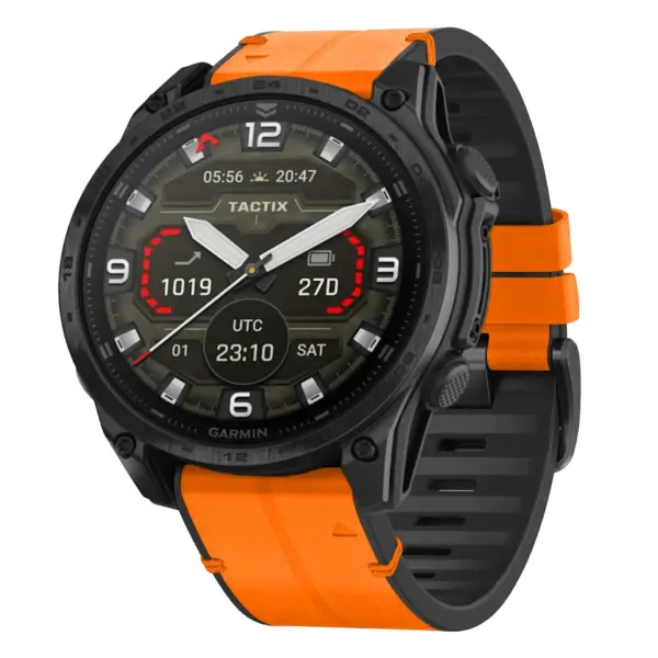 t8.g.r73a.12 Main Tangerine StrapsCo Leather Hybrid Strap QuickFit 22 Watch Band for Garmin Tactix 8 – 47mm