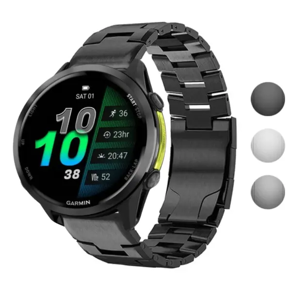 g.m14.mb Gallery Black StrapsCo Vented Titanium Bracelet for Garmin Forerunner 970