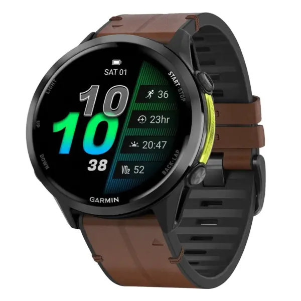 f970.g.r73a.2 Main Cigar StrapsCo Leather Hybrid Strap QuickFit 22 Watch Band for Garmin Forerunner 970