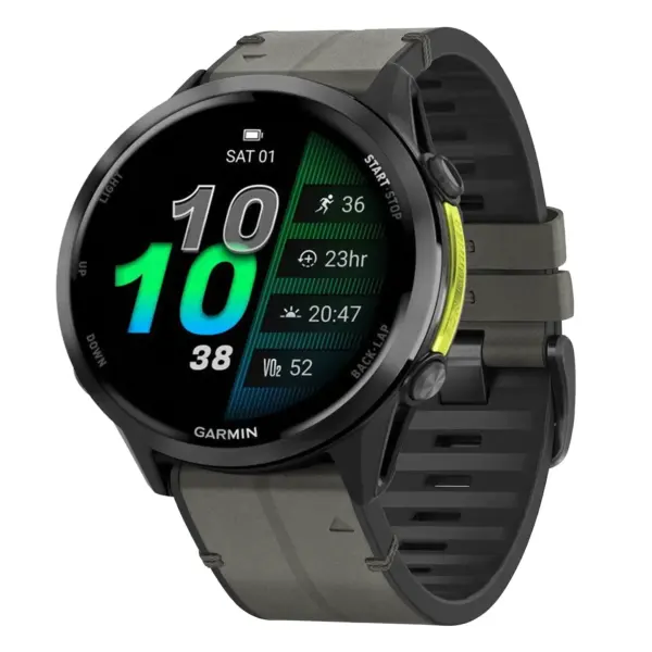 f970.g.r73a.7 Main Slate StrapsCo Leather Hybrid Strap QuickFit 22 Watch Band for Garmin Forerunner 970