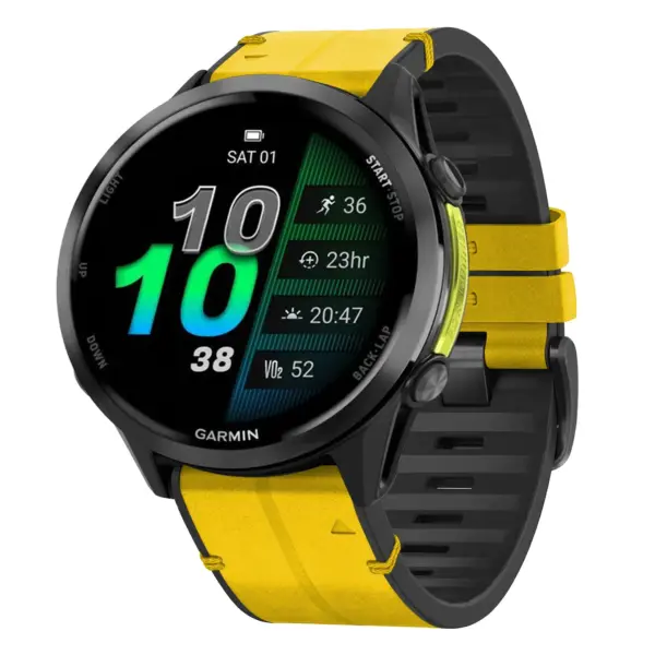 f970.g.r73a.10 Main Solar StrapsCo Leather Hybrid Strap QuickFit 22 Watch Band for Garmin Forerunner 970